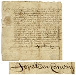 Jonathan Corwin, Judge of the Salem Witch Trials, Document Signed as Salem Judge -- Document Has Association to the Infamous Trials